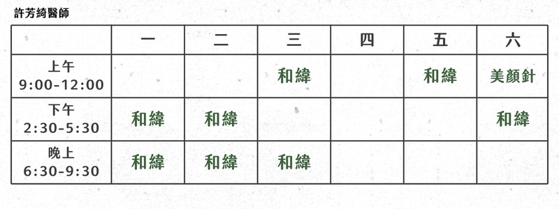 許芳綺醫師門診表